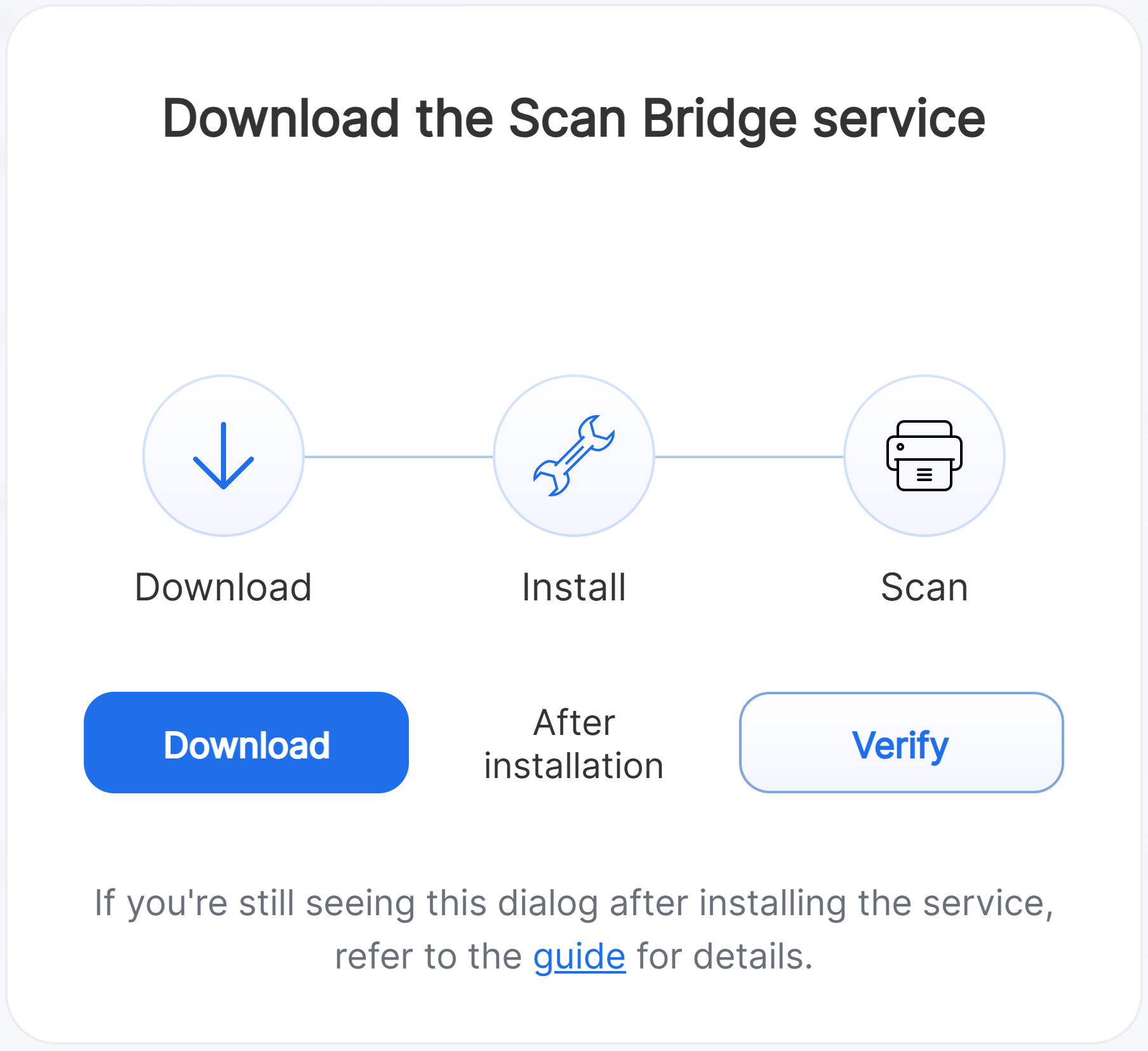 The install dialog the widget shows when the service is missing