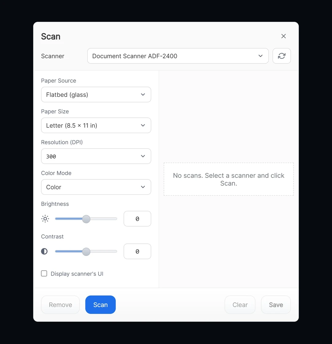 The ScanBridge scan dialog